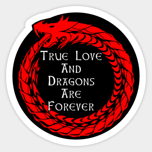 True Love And Dragons Are Forever Design, Romantic Round Circular Dragon Design, Created By The Digital Artist And Graphic Designer Chris McCabe Sticker